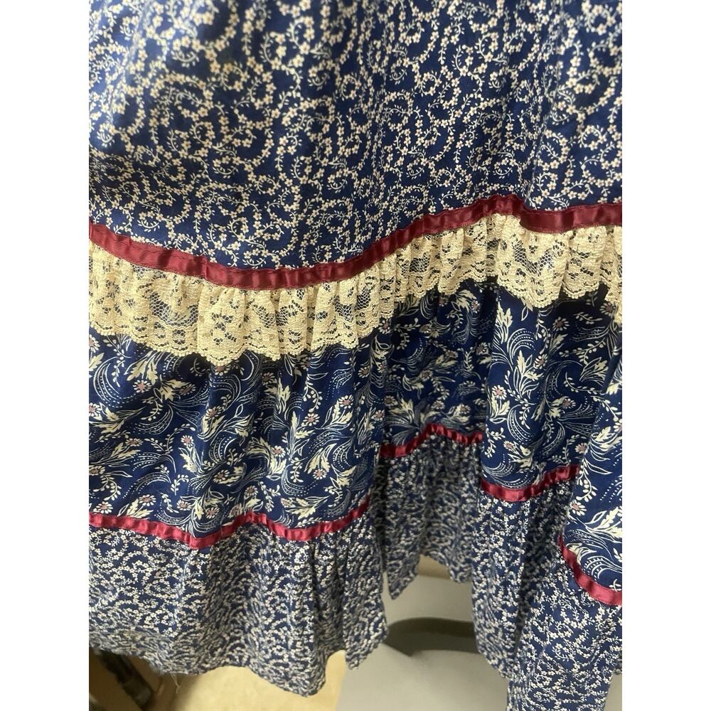 Gunne Sax by Jessica McClintock prairie midi dress blue and white calico MINT - Picture 6 of 16